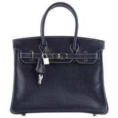 Hermes Birkin Handbag Bleu Thalassa Veau Grain Lisse with Palladium Hardware 30