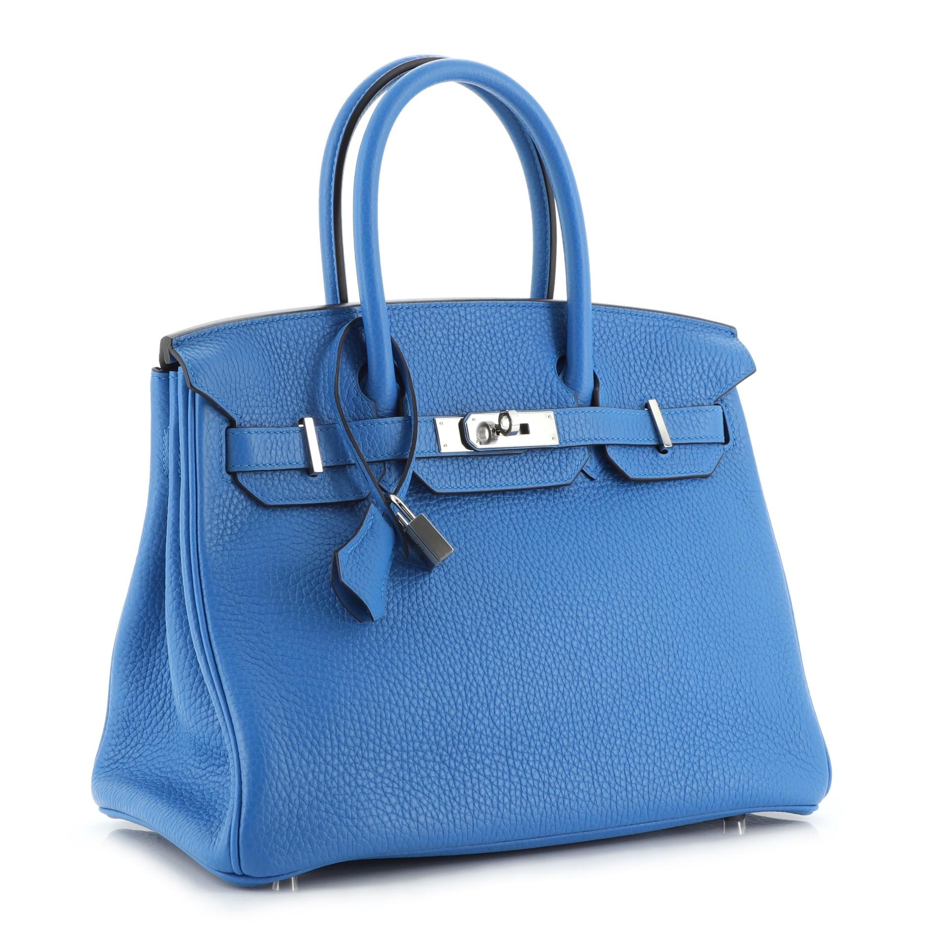 Blue Hermes Birkin Handbag Bleu Zanzibar Clemence with Palladium Hardware 30