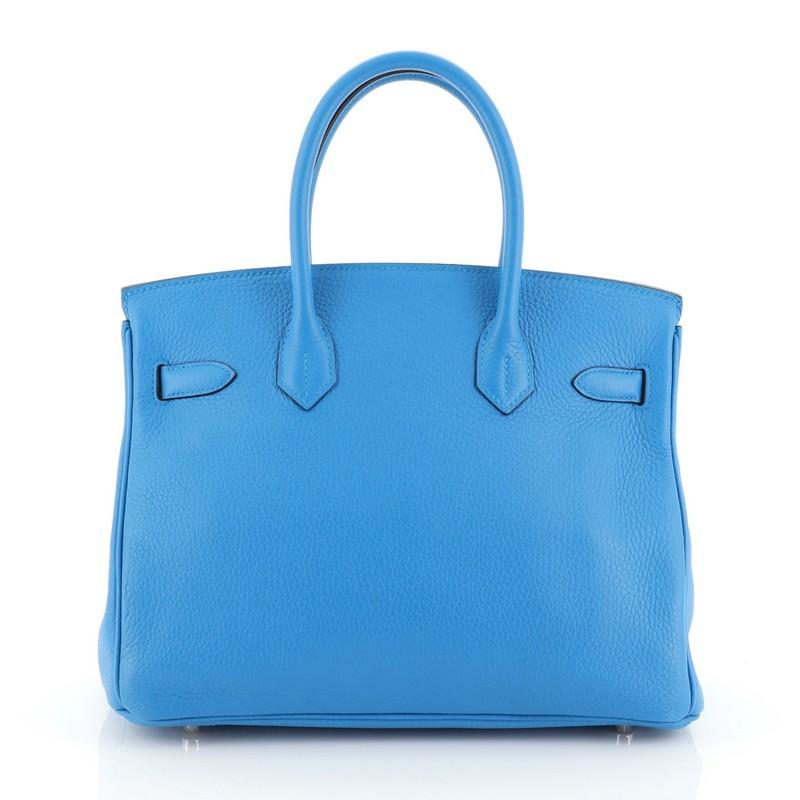 Hermes Birkin Handbag Bleu Zanzibar Clemence with Palladium Hardware 30 In Good Condition In NY, NY