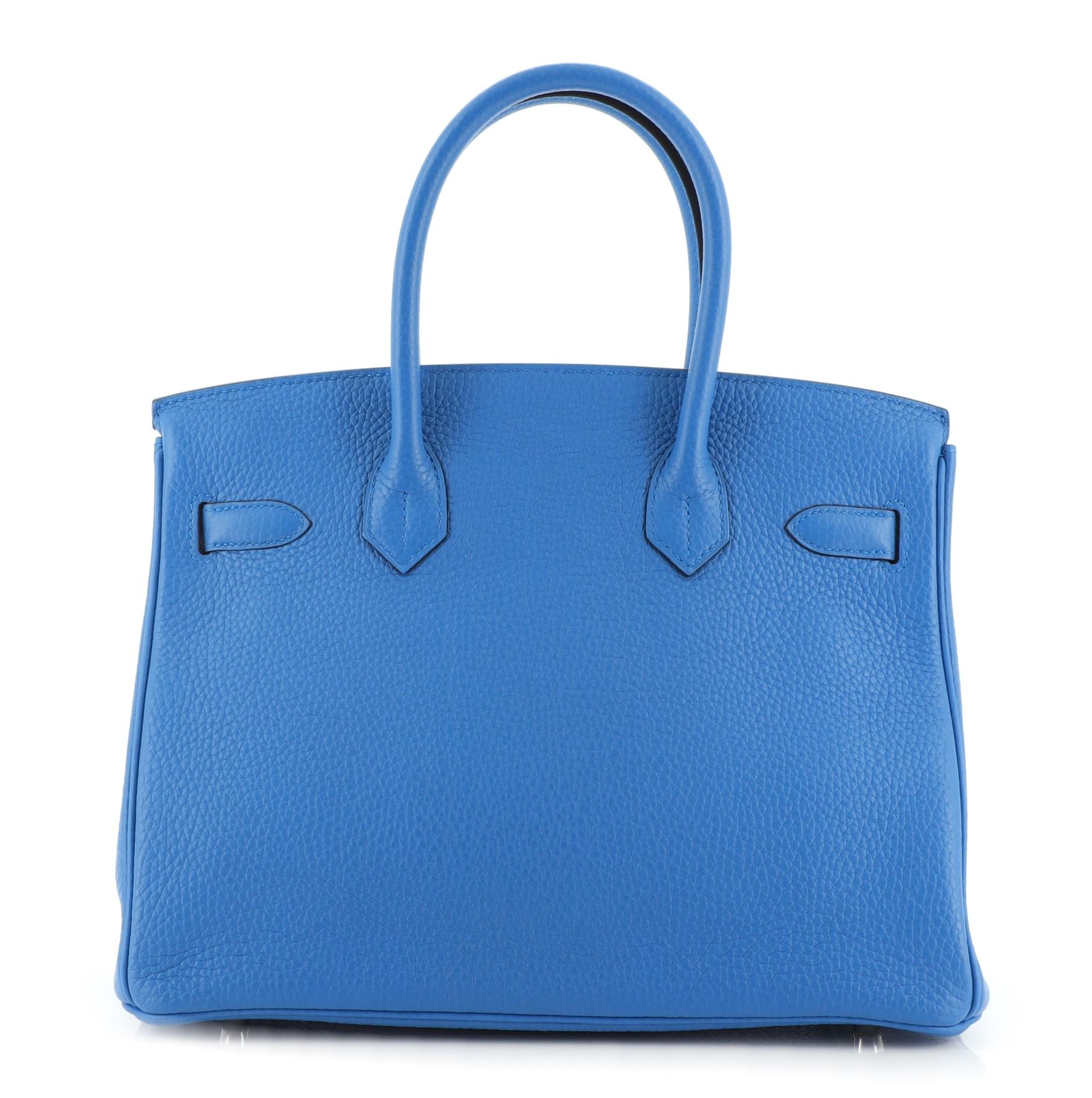Hermes Birkin Handbag Bleu Zanzibar Clemence with Palladium Hardware 30 In Good Condition In NY, NY