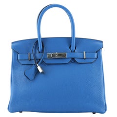 Hermes Birkin Handbag Bleu Zanzibar Clemence with Palladium Hardware 30