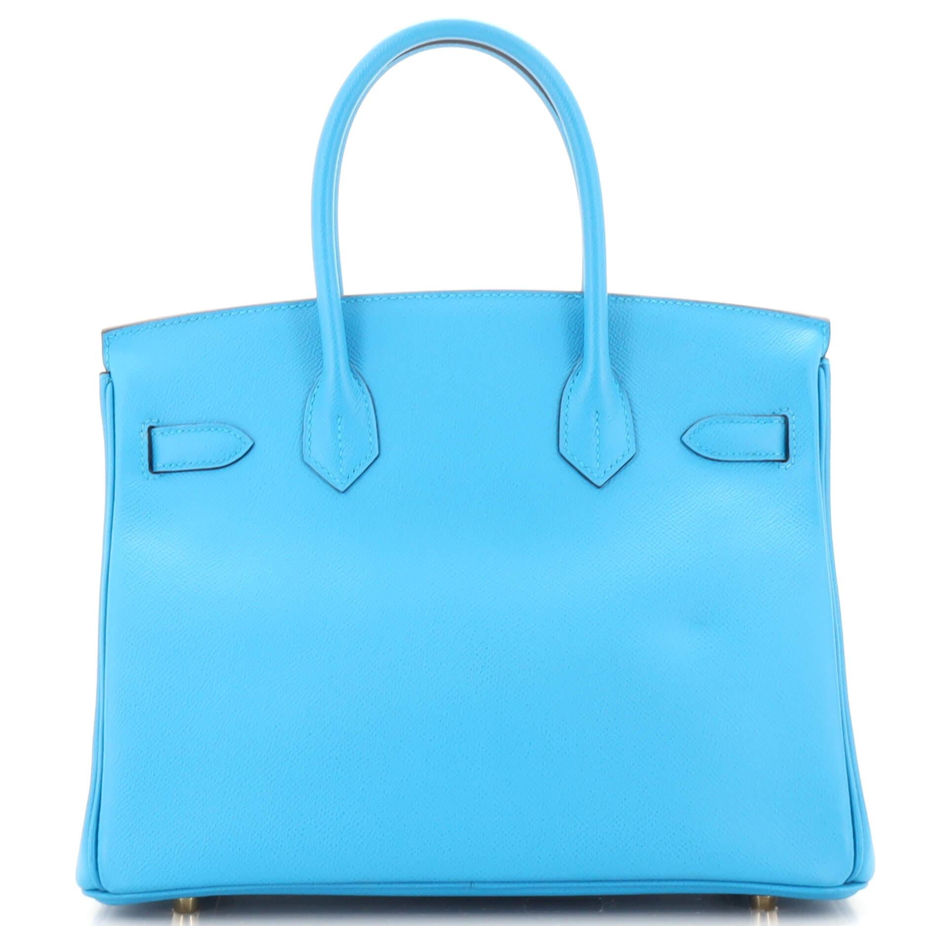 Women's or Men's Hermes Birkin Handbag Bleu Zanzibar Epsom with Gold Hardware 30