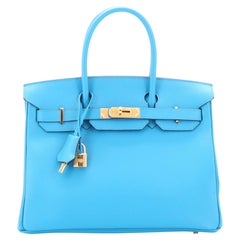 Hermes Birkin Handbag Bleu Zanzibar Epsom with Gold Hardware 30