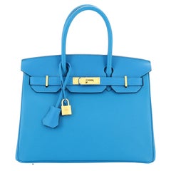 Hermès Birkin Handtasche Bleu Zanzibar Epsom mit Goldbeschlägen 30