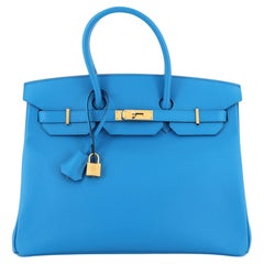 Hermès Birkin Handtasche Bleu Zanzibar Epsom mit Goldbeschlägen 35