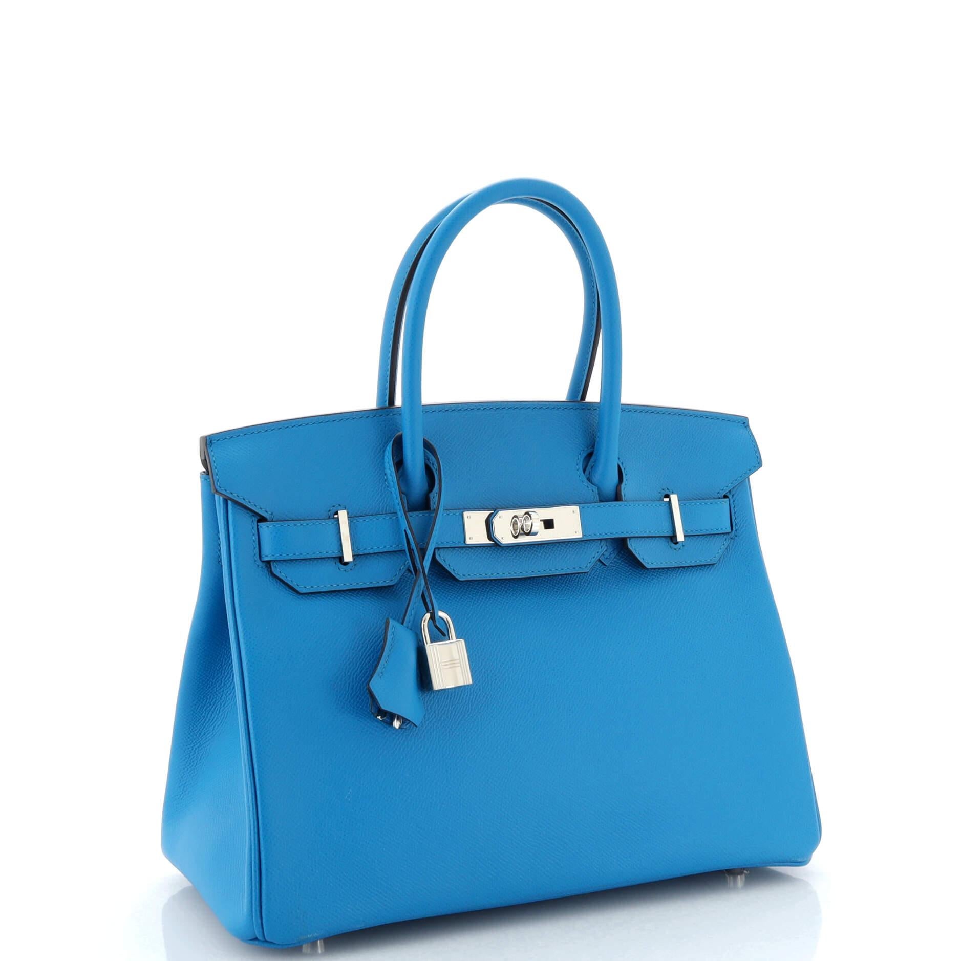 Hermes Birkin Handbag Bleu Zanzibar Epsom with Palladium Hardware 30 In Good Condition For Sale In NY, NY
