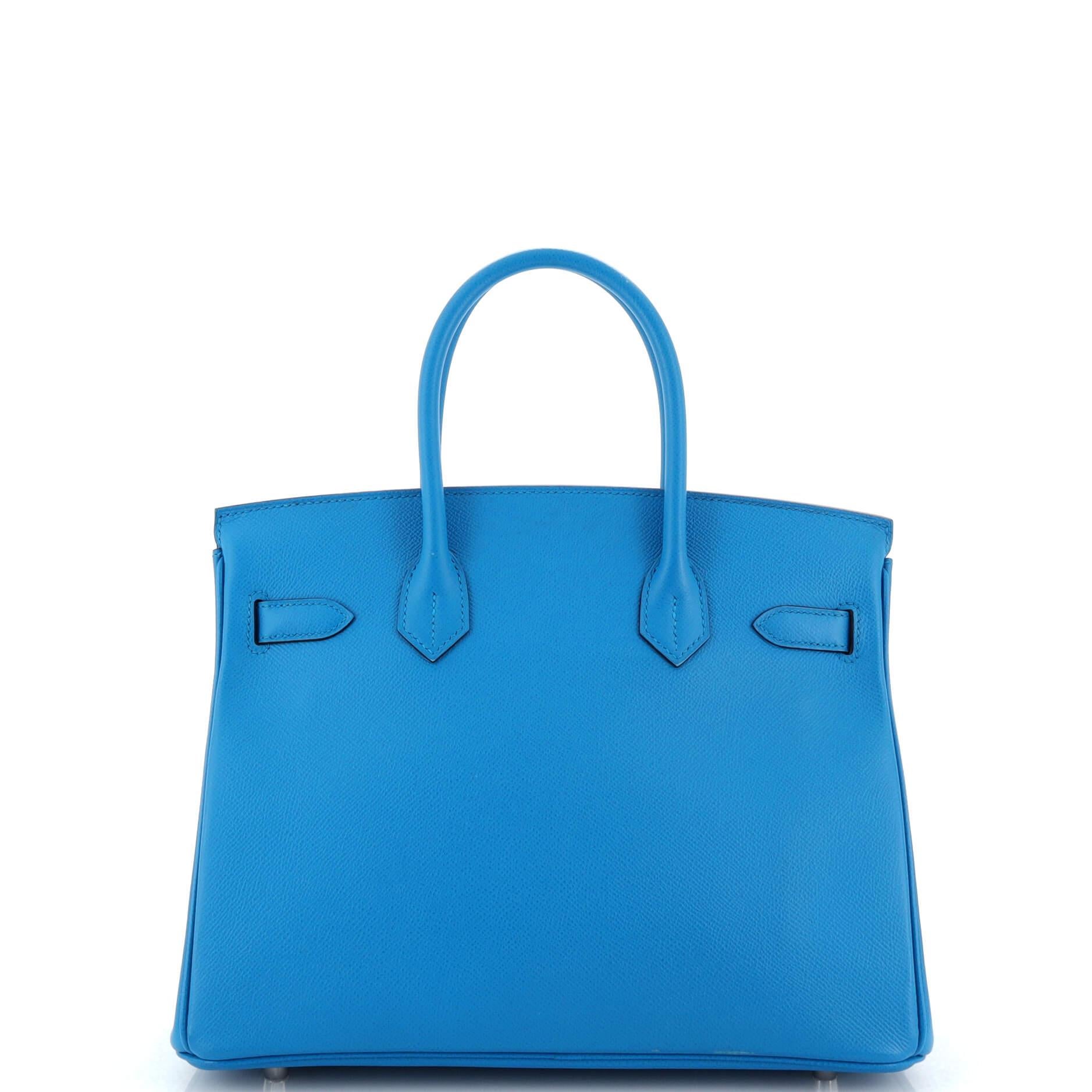 Women's or Men's Hermes Birkin Handbag Bleu Zanzibar Epsom with Palladium Hardware 30 For Sale