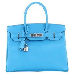 Hermès Birkin Handtasche Bleu Zanzibar Epsom mit Palladiumbeschlägen 30
