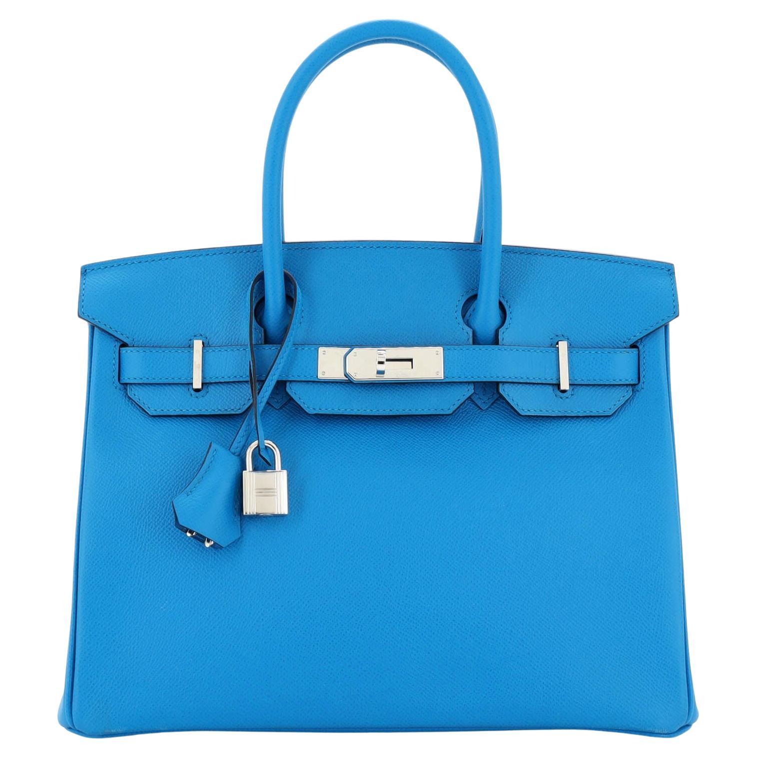 Hermes Birkin Handbag Bleu Zanzibar Epsom with Palladium Hardware 30 For Sale