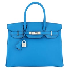 Hermès Birkin Handtasche Bleu Zanzibar Epsom mit Palladiumbeschlägen 30