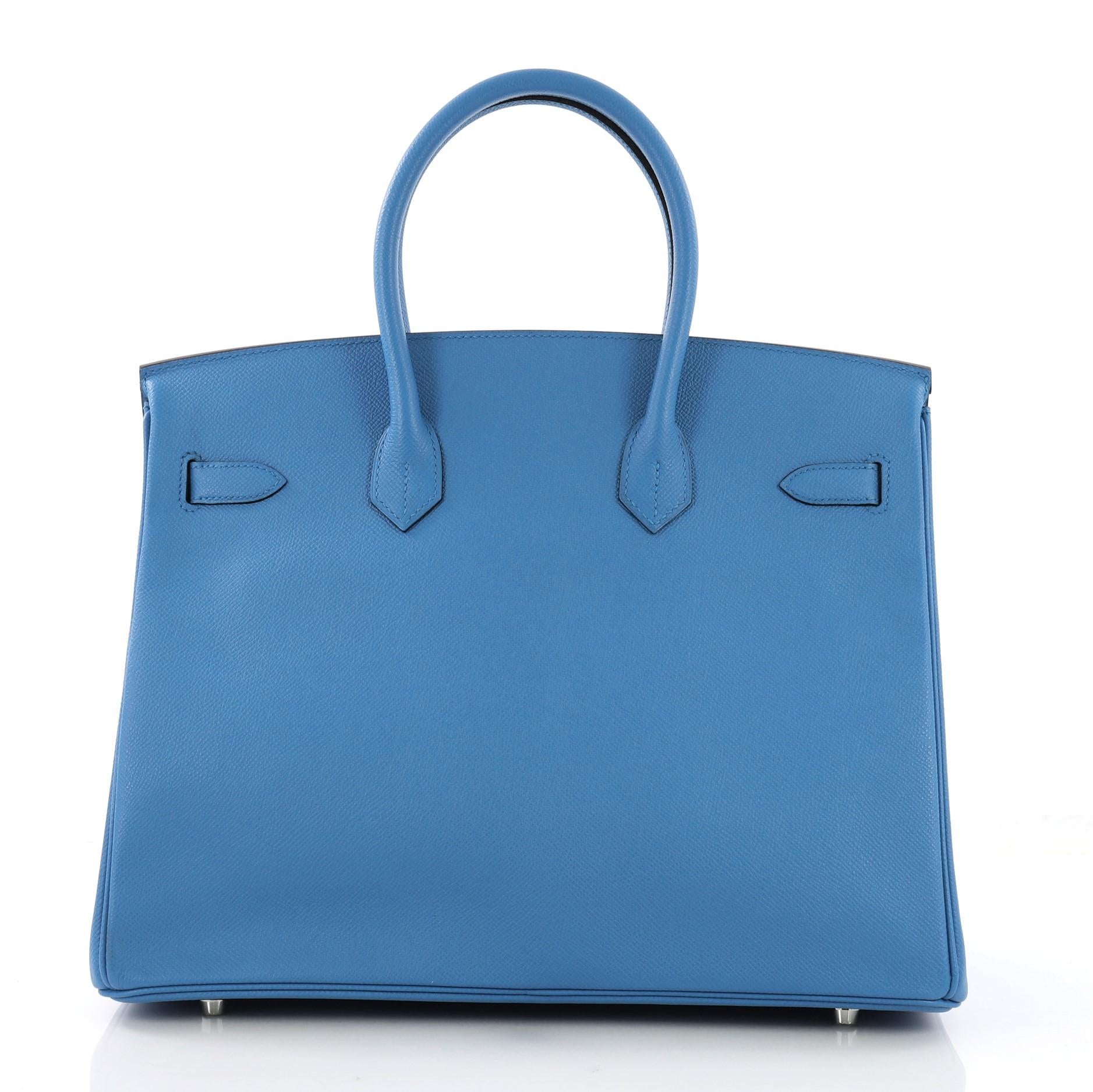 Blue Hermes Birkin Handbag Bleu Zanzibar Epsom with Palladium Hardware 35
