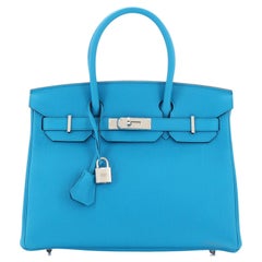 Hermès Birkin Handtasche Bleu Zanzibar Togo mit Palladiumbeschlägen 30