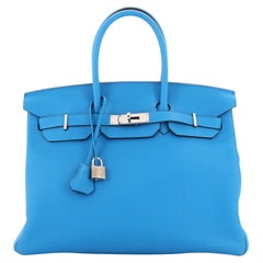 Hermès Birkin Handtasche Bleu Zanzibar Togo mit Palladiumbeschlägen 35