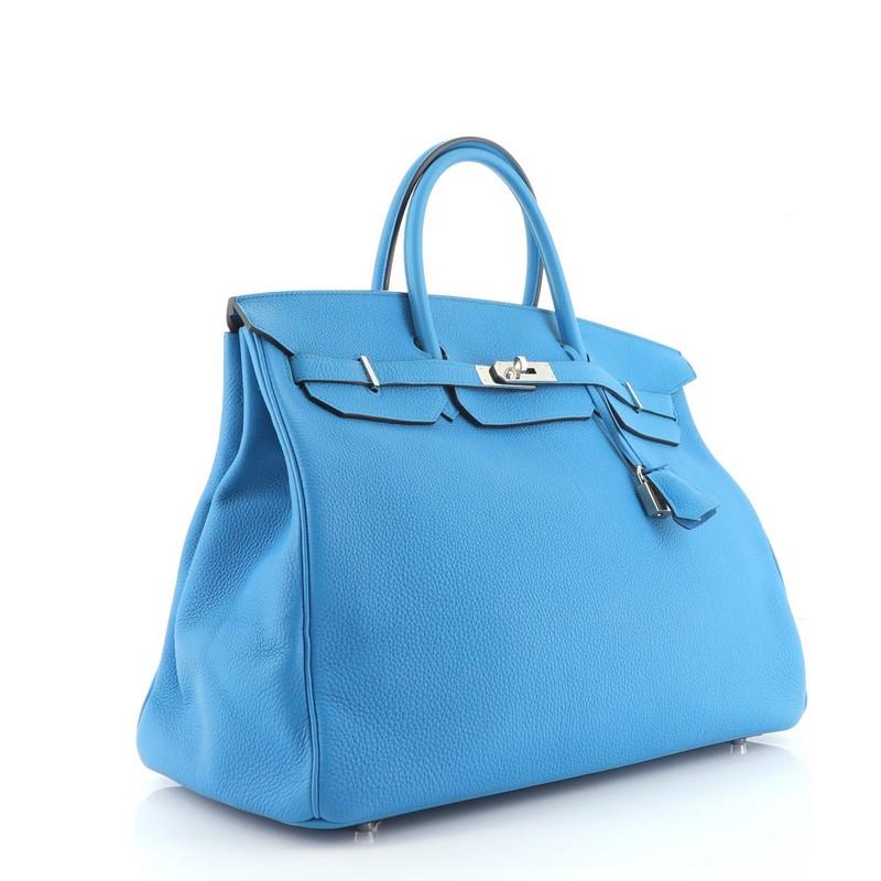 Blue Hermes Birkin Handbag Bleu Zanzibar Togo with Palladium Hardware 40