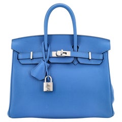 Hermes Birkin Handbag Bleu Zellige Novillo with Palladium Hardware 25