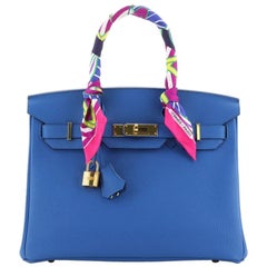 Hermes Birkin Handbag Bleu Zellige Togo with Gold Hardware 30
