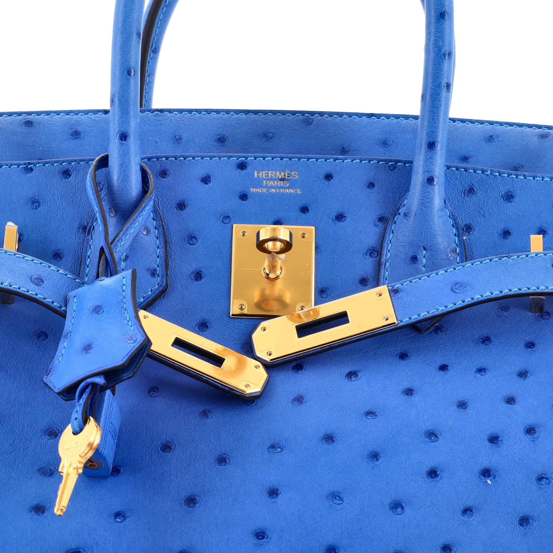 Women's Hermes Birkin Handbag Bleuet Ostrich with Gold Hardware 30