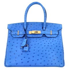 Hermes Birkin Handbag Bleuet Ostrich with Gold Hardware 30