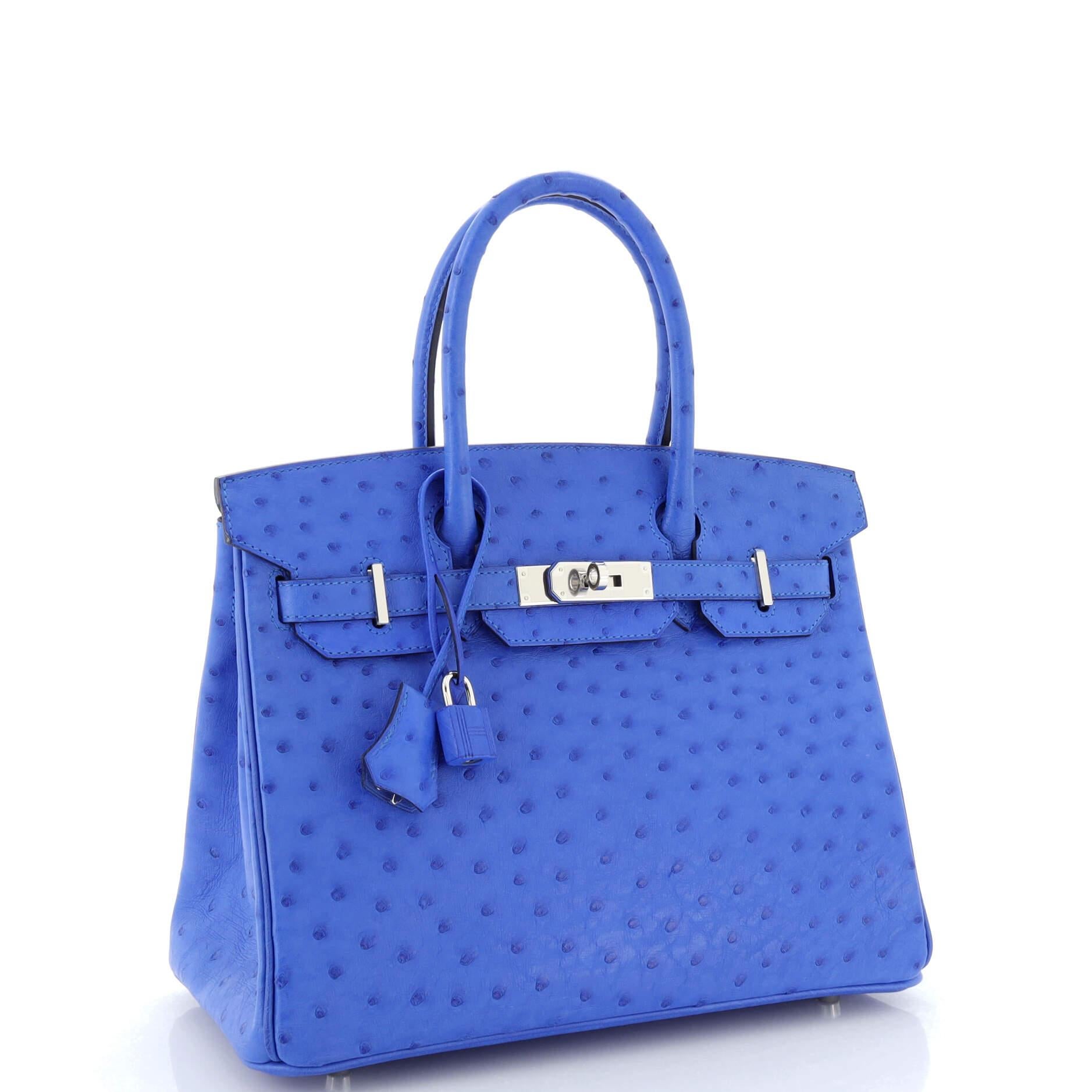 Hermes Birkin Handbag Bleuet Ostrich with Palladium Hardware 30 In Good Condition In NY, NY