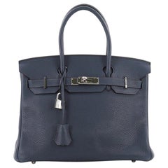 Hermes Birkin Handbag Blue Abysse Clemence with Palladium Hardware 30