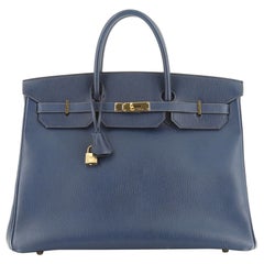 Hermes Birkin Handbag Blue Ardennes with Gold Hardware 40