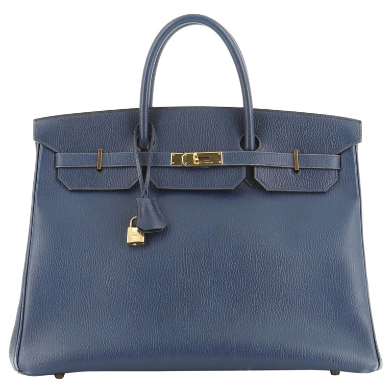 Hermes Birkin Handbag Blue Ardennes with Gold Hardware 40 For Sale at ...