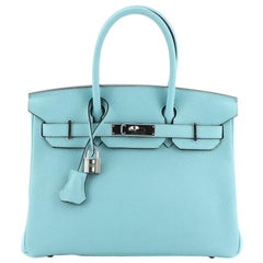 Hermes Birkin Handbag Blue Atoll Clemence with Palladium Hardware 30