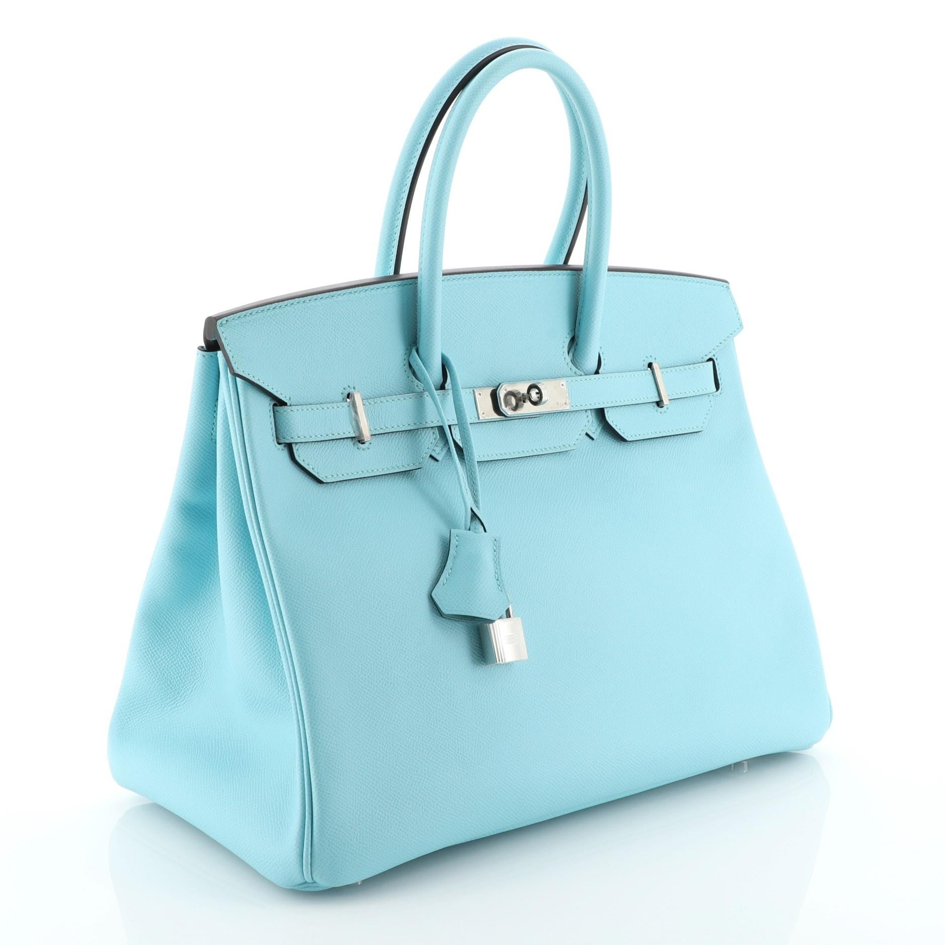 Hermes Birkin Handbag Blue Atoll Epsom with Palladium Hardware 35 In Good Condition In NY, NY