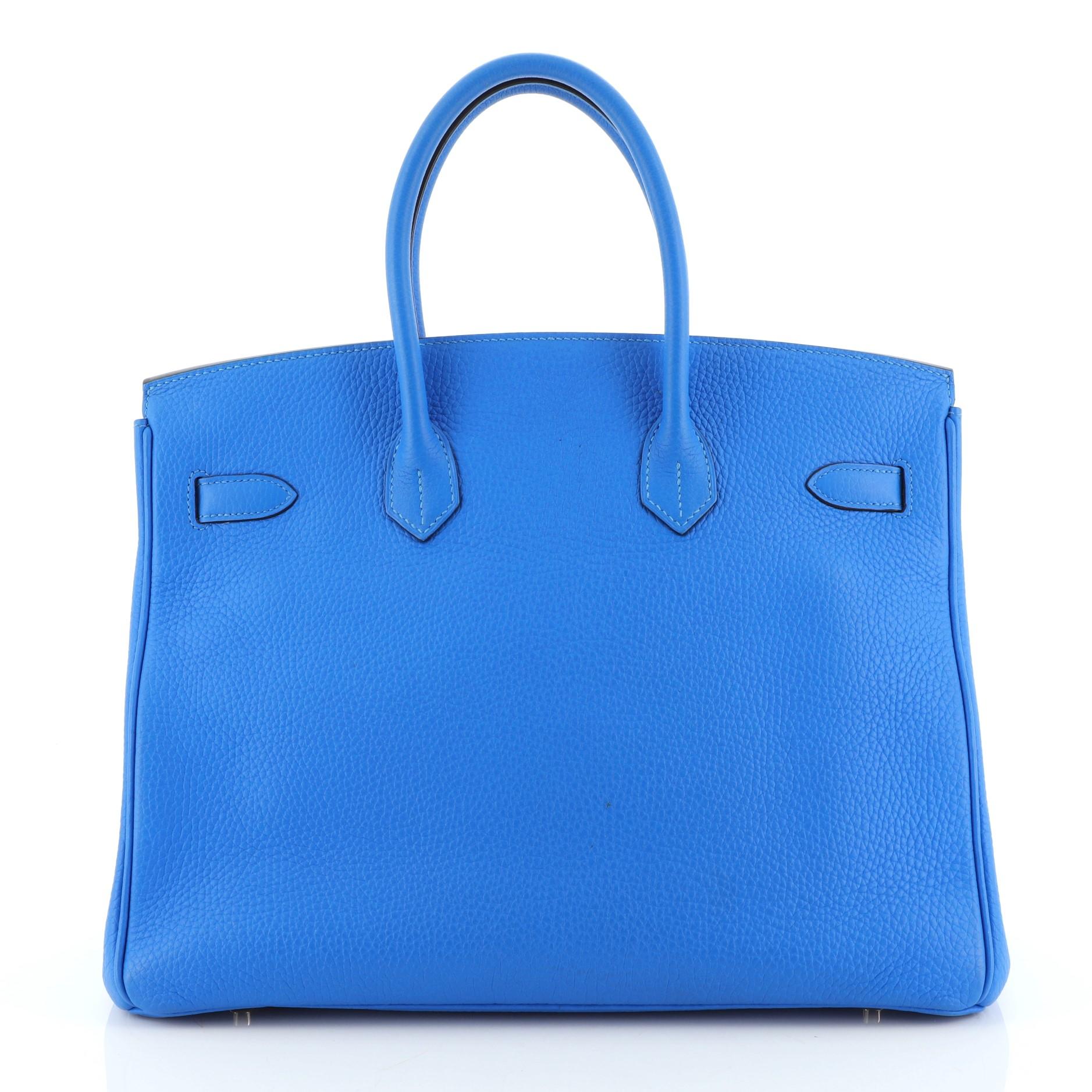 Hermes Birkin Handbag Blue Clemence With Gold Hardware 35  In Good Condition In NY, NY