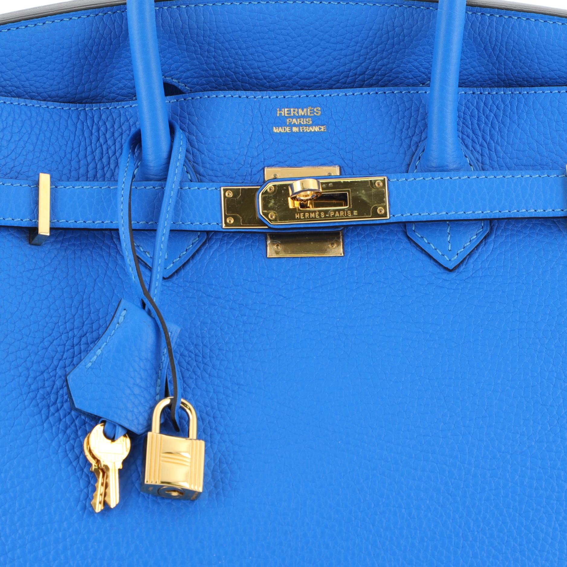 Hermes Birkin Handbag Blue Clemence With Gold Hardware 35  3