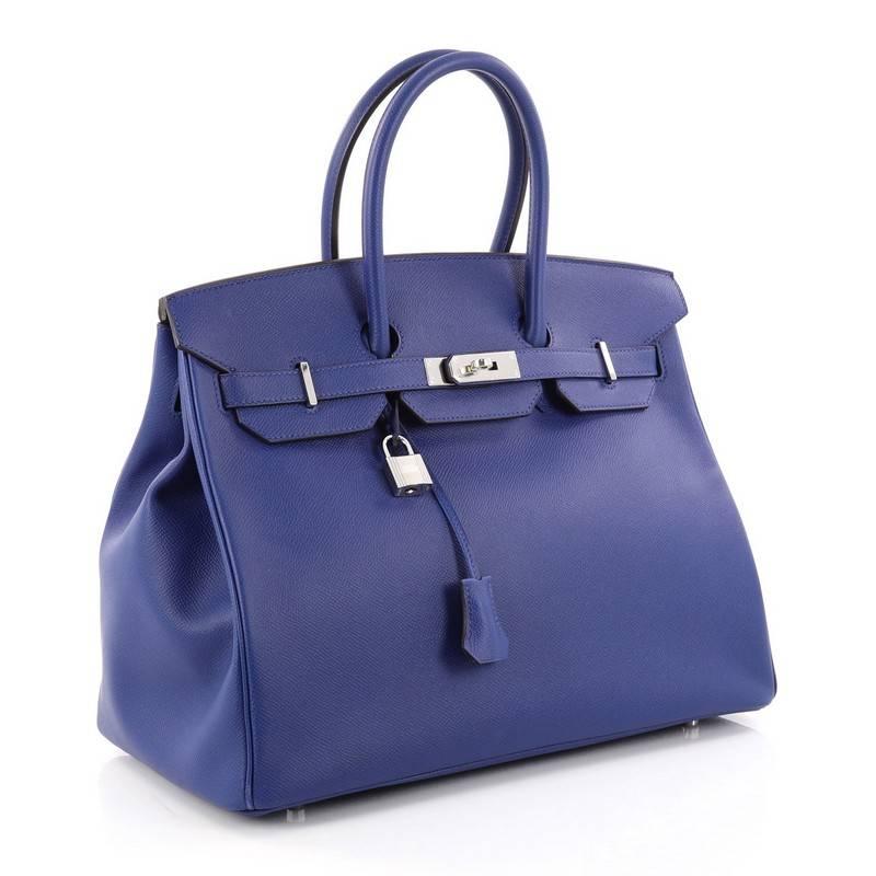 Hermes Birkin Handbag Blue Electric Epsom with Palladium Hardware 35 In Good Condition In NY, NY