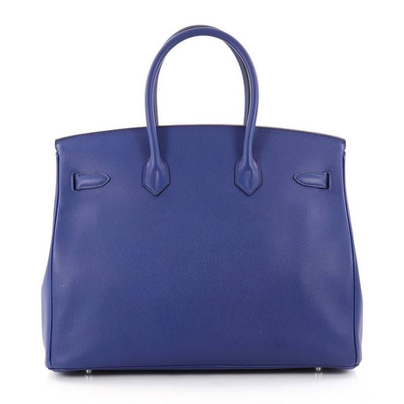 Women's or Men's Hermes Birkin Handbag Blue Electric Epsom with Palladium Hardware 35