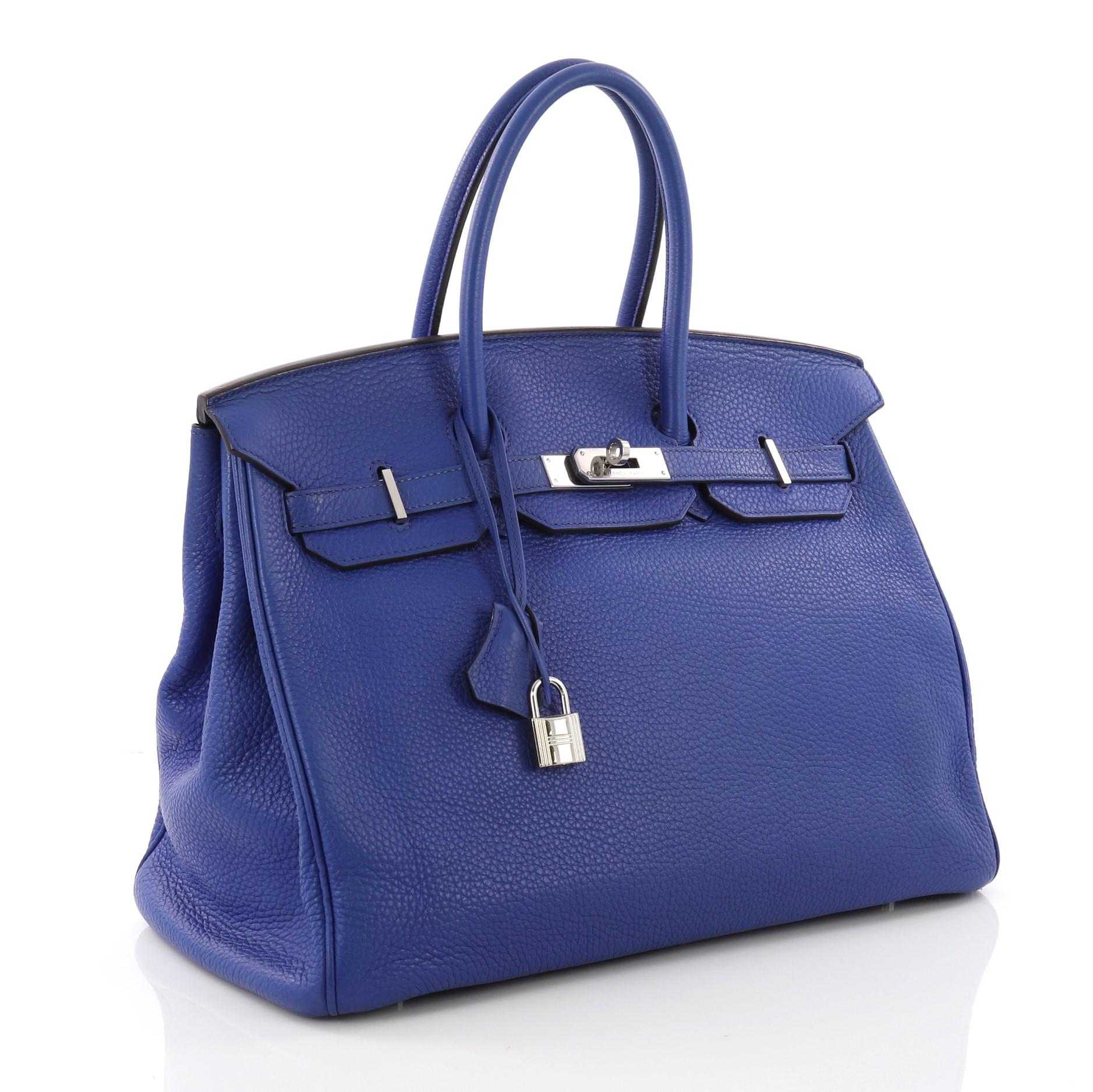 Hermes Birkin Handbag Blue Electrique Clemence with Palladium Hardware 35 In Fair Condition In NY, NY