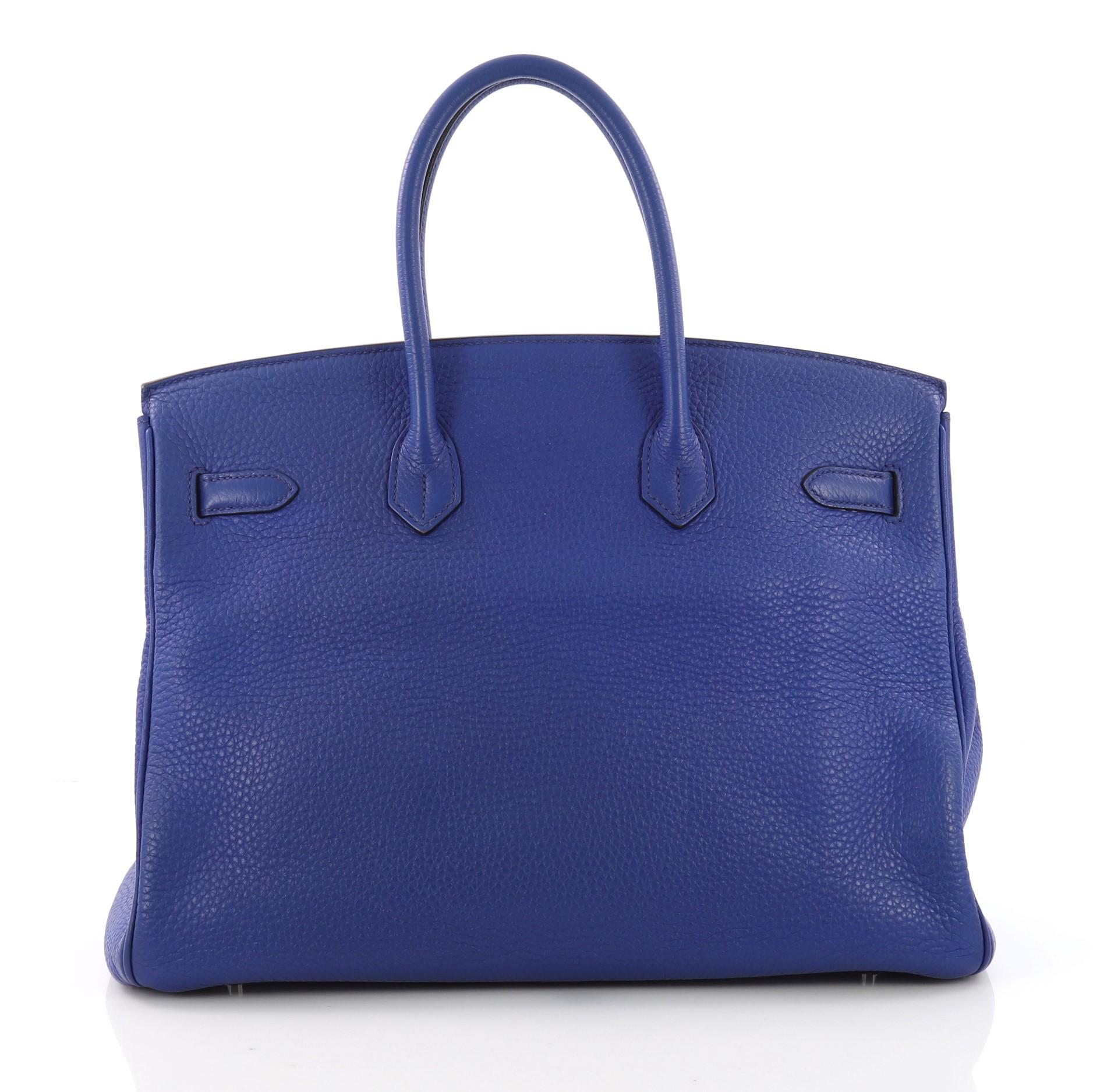 Women's Hermes Birkin Handbag Blue Electrique Clemence with Palladium Hardware 35