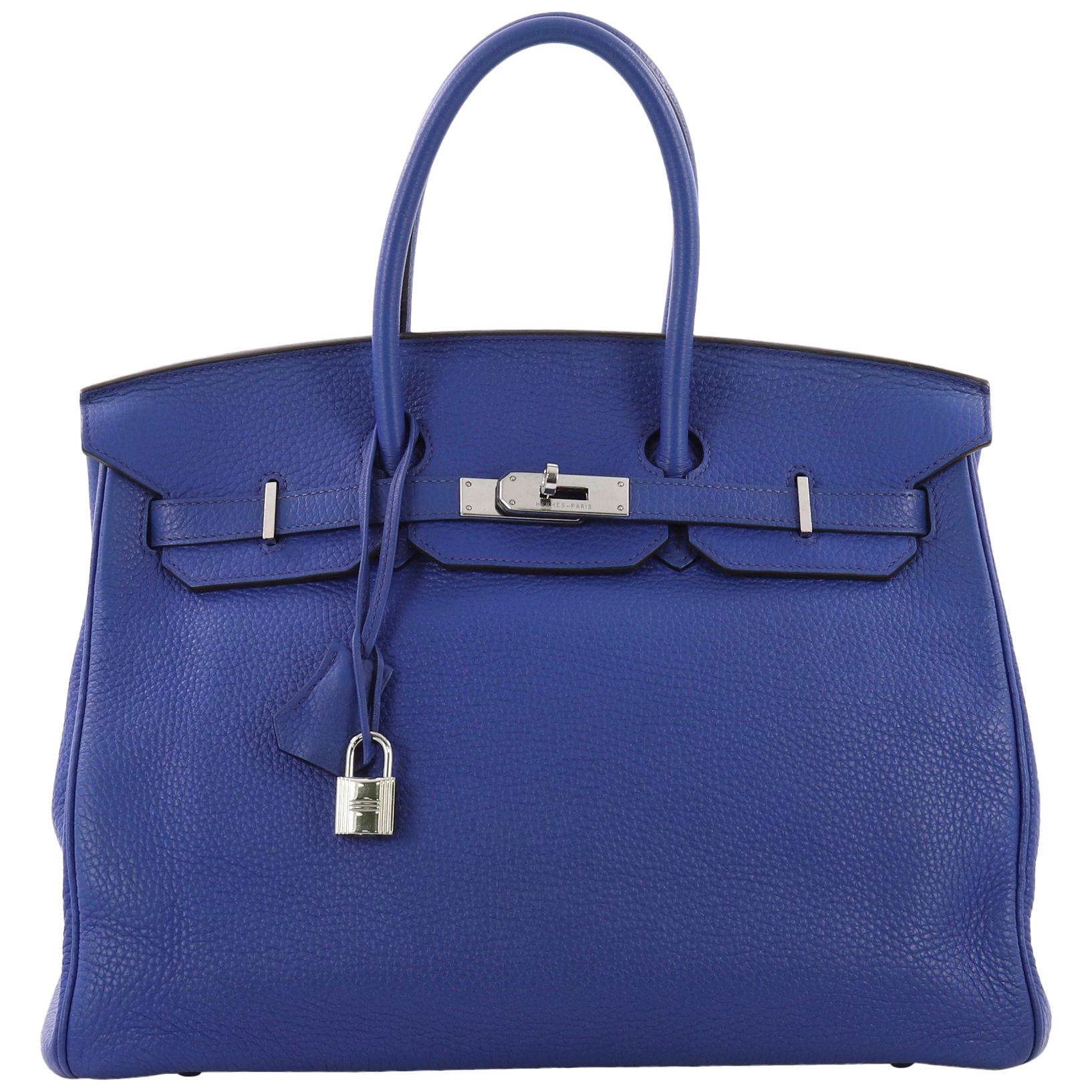 Hermes Birkin Handbag Blue Electrique Clemence with Palladium Hardware 35