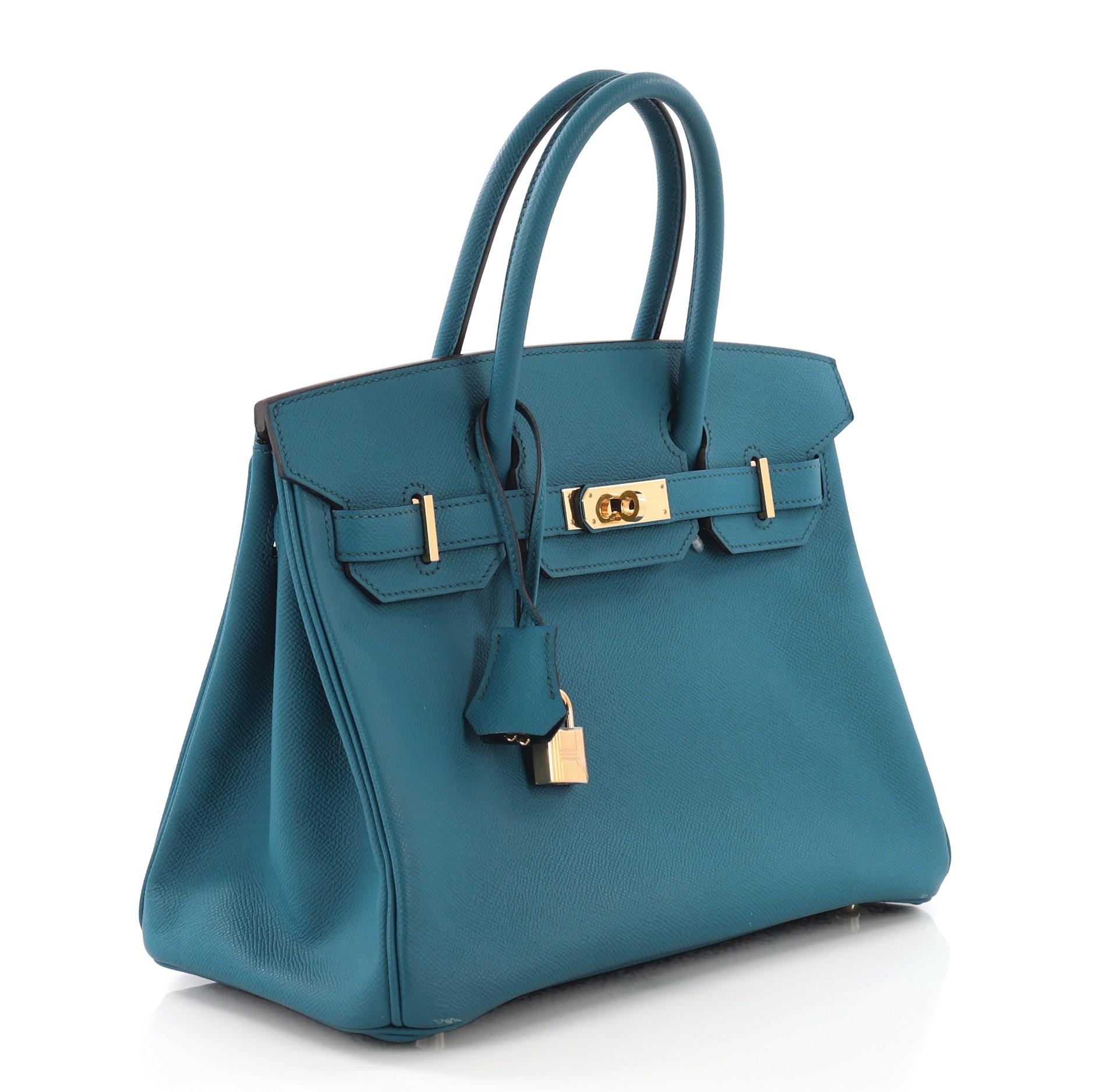 Hermes Birkin Handbag Blue Izmir Epsom with Gold Hardware 30 In Good Condition In NY, NY