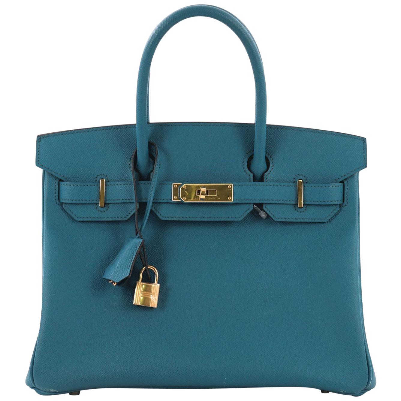 Hermes Birkin Handbag Blue Izmir Epsom with Gold Hardware 30