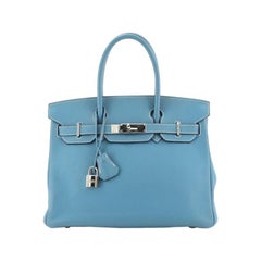 Hermes Birkin Handbag Blue Jean Clemence with Palladium Hardware 30