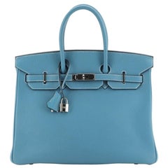 Hermes Birkin Handbag Blue Jean Clemence with Palladium Hardware 35