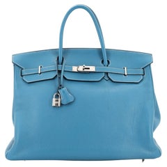 Hermes Birkin Handbag Blue Jean Clemence with Palladium Hardware 40