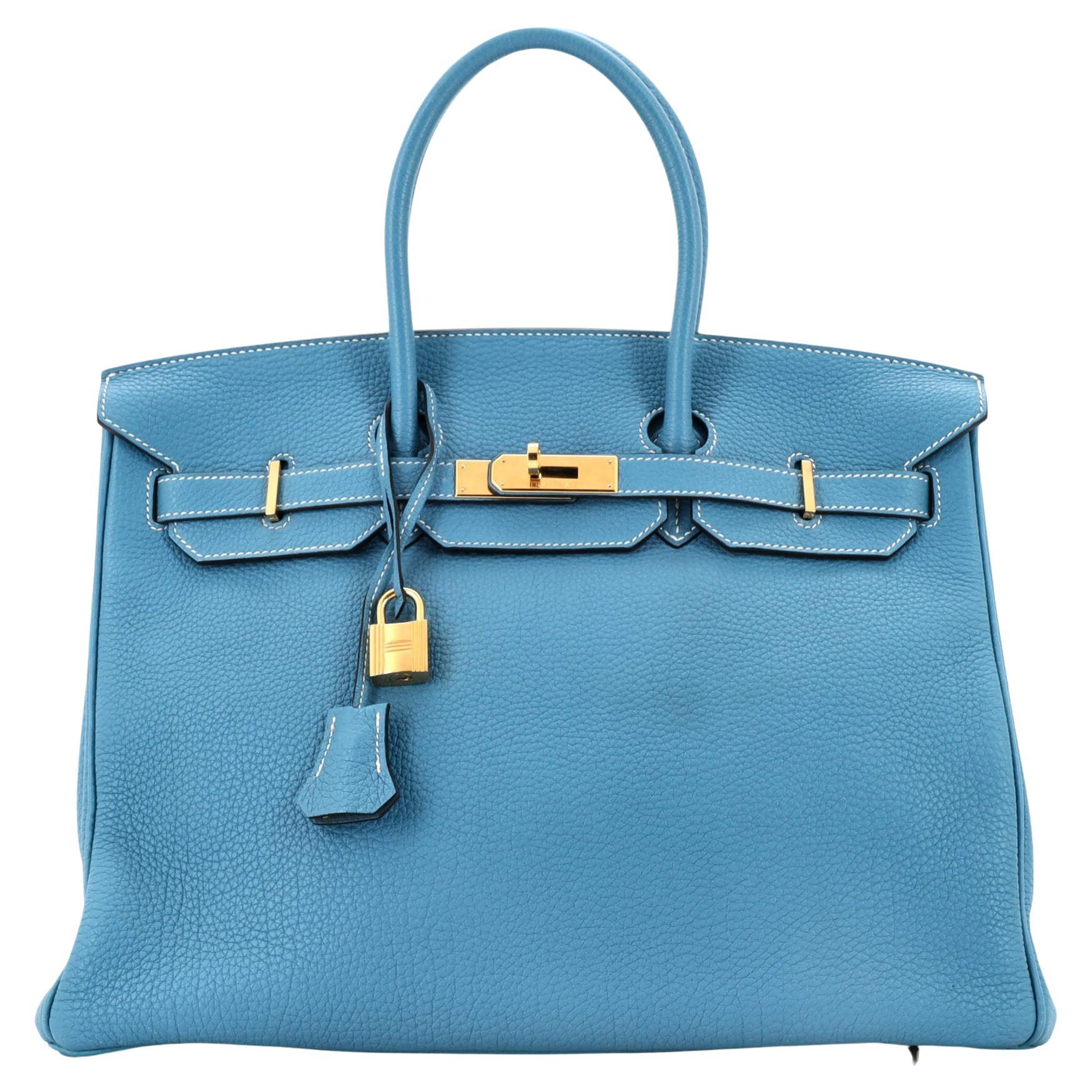 Hermes Birkin Handbag Blue Jean Togo with Gold Hardware 35