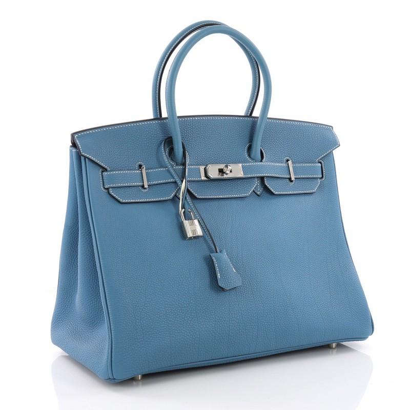 Hermes Birkin Handbag Blue Jean Togo with Palladium Hardware 35 In Good Condition In NY, NY