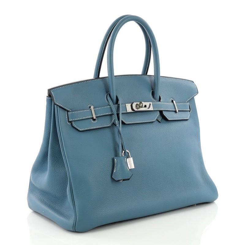 Hermes Birkin Handbag Blue Jean Togo with Palladium Hardware 35 In Good Condition In NY, NY