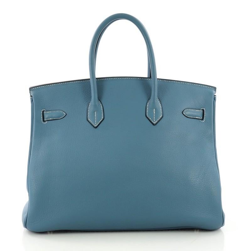 Women's Hermes Birkin Handbag Blue Jean Togo with Palladium Hardware 35