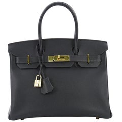 Hermes Birkin Handbag Blue Marine Courchevel with Gold Hardware 30