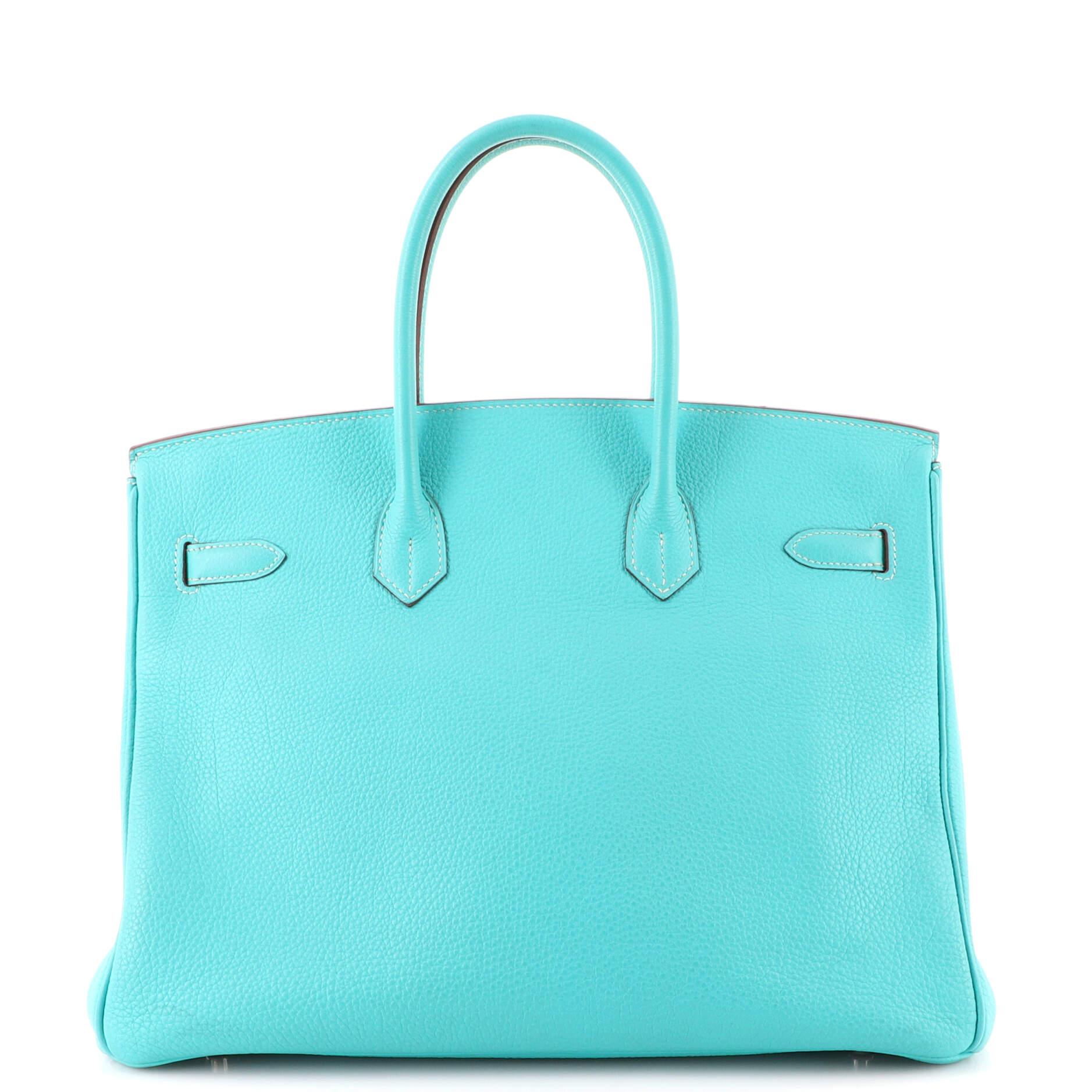 Hermes Birkin Handbag Blue Togo with Palladium Hardware 35 In Fair Condition In NY, NY