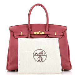 Hermes  Birkin Handbag Bois De Rose Clemence with Gold Hardware 35
