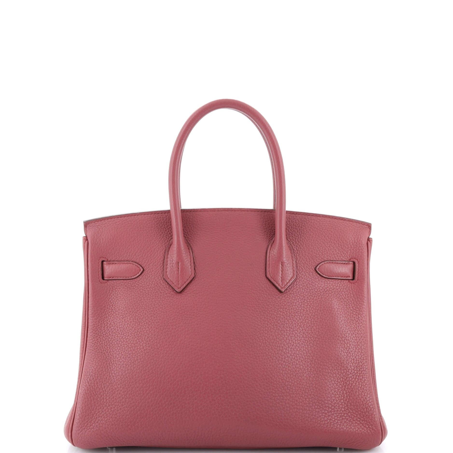 Hermes Birkin Handbag Bois De Rose Clemence with Palladium Hardware 30 In Good Condition In NY, NY