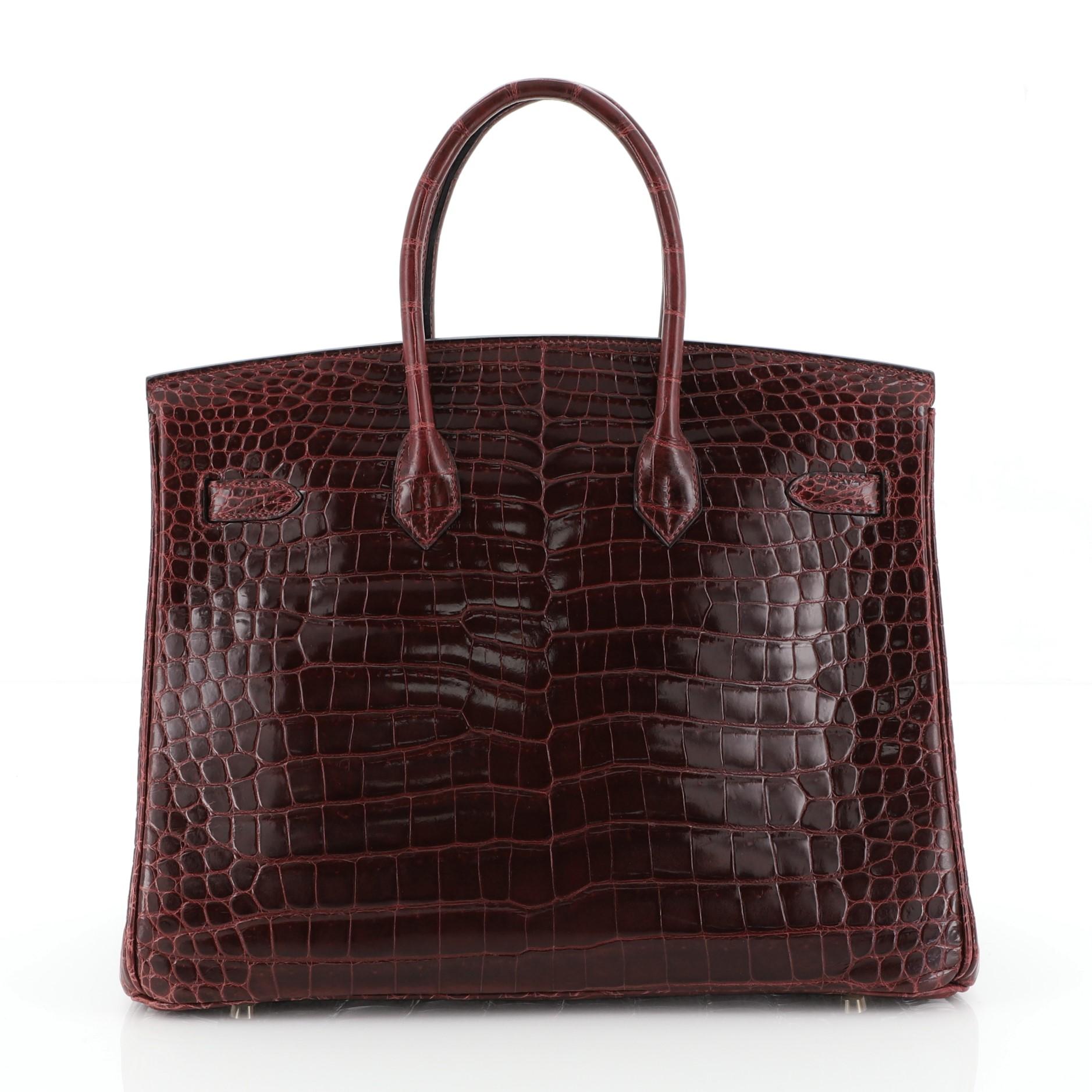 Hermes Birkin Handbag Bordeaux Shiny Porosus Crocodile with Gold Hardware 35 In Good Condition In NY, NY