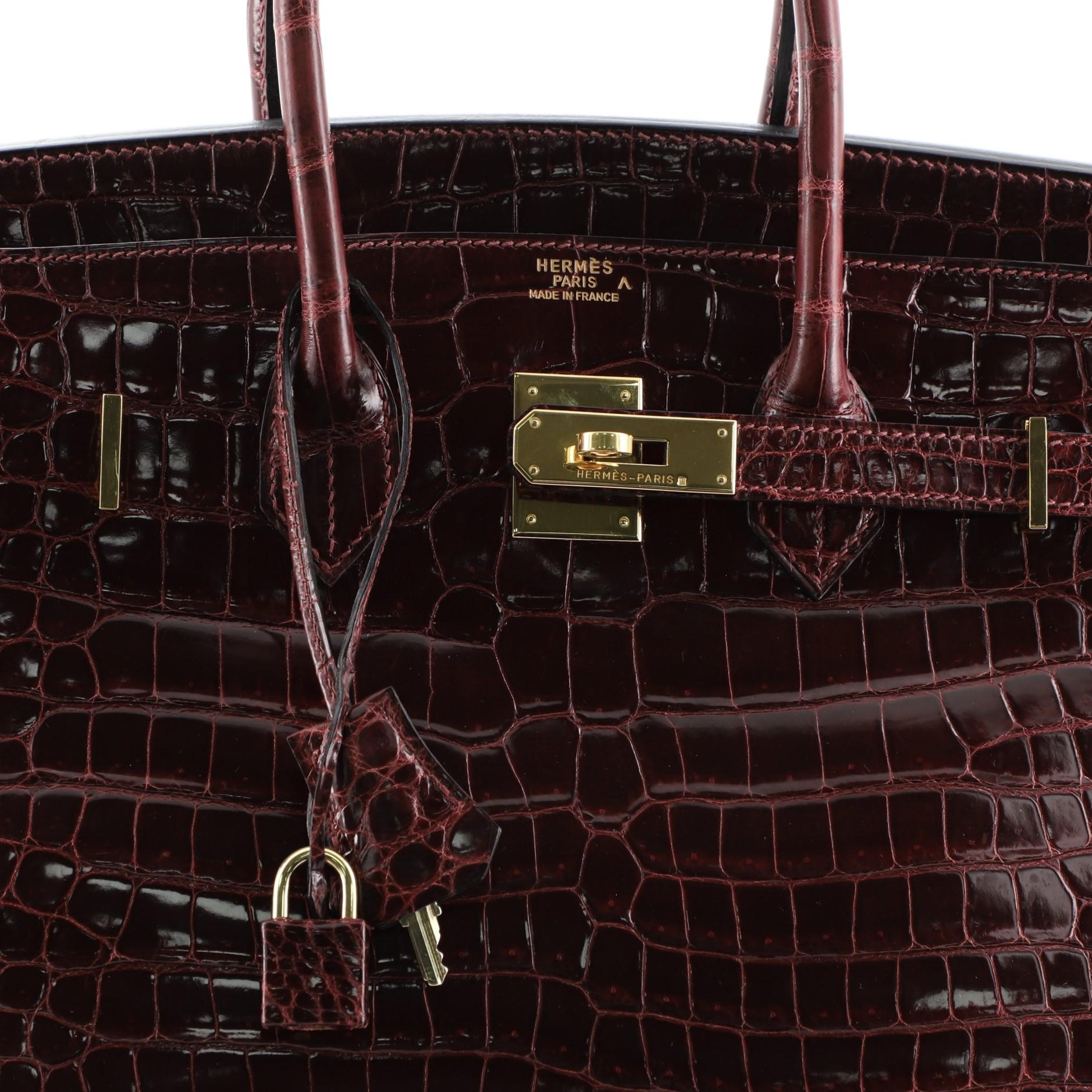 Hermes Birkin Handbag Bordeaux Shiny Porosus Crocodile with Gold Hardware 35 2